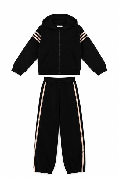 Nk Kids Kız Çocuk 8-14 Yaş Şerit Detaylı İkili Eşofman Takımı Siyah
