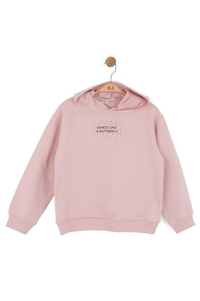 Nk kids Kız Çocuk 8-14 Yaş Sırt Baskılı Kapüşonlu Sweatshirt Pudra