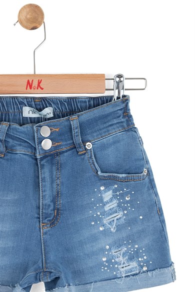 Nk Kids Kız Çocuk 8-14 Yaş Taş Detaylı Denim Şort Lacivert
