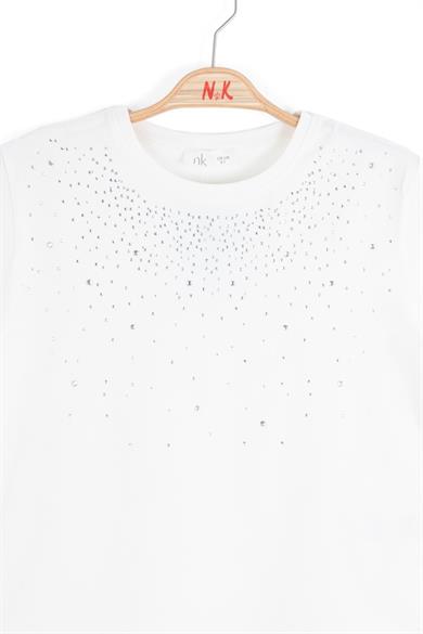 Nk Kids Kız Çocuk 8-14 Yaş Taş İşlemeli Kısa Kol T-Shirt 38465 Ekru