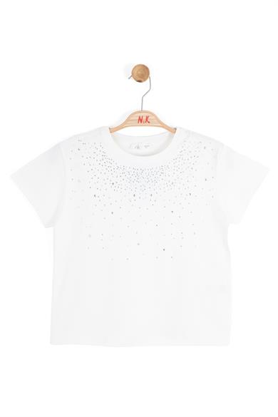 Nk Kids Kız Çocuk 8-14 Yaş Taş İşlemeli Kısa Kol T-Shirt 38465 Ekru