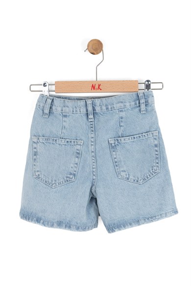Nk Kids Kız Çocuk 8-14 Yaş Yırtık Detaylı Denim Şort Etek Kot Mavi