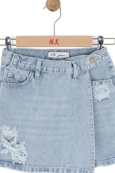 Nk Kids Kız Çocuk 8-14 Yaş Yırtıklı Denim Şort Etek Mavi
