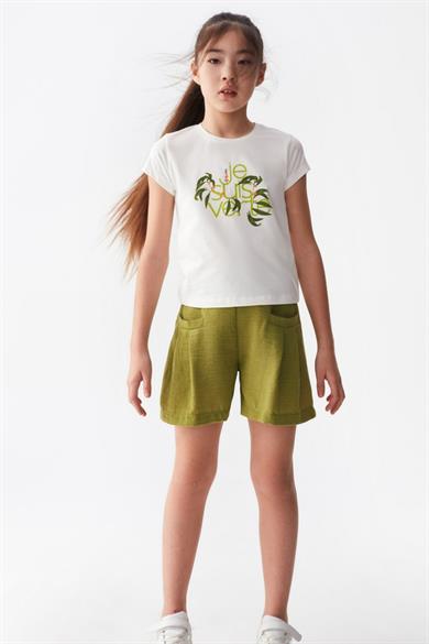 Nk Kids Kız Çocuk Baskılı Kısa Kol T-shirt 34482 Krem