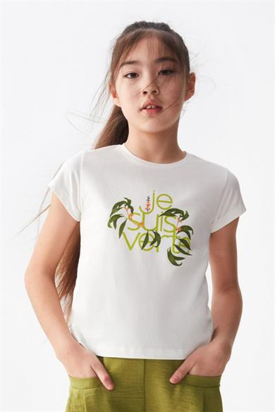 Nk Kids Kız Çocuk Baskılı Kısa Kol T-shirt 34482 Krem