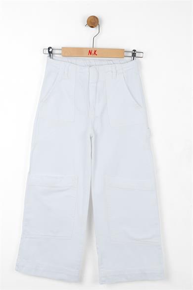 Nk Kids Kız Çocuk Bol Paça Cepli Denim Pantolon 56706 Beyaz