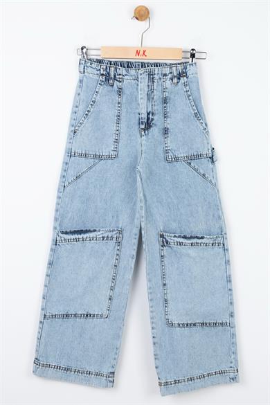 Nk Kids Kız Çocuk Bol Paça Cepli Kot Pantolon 56708 Kot Mavi