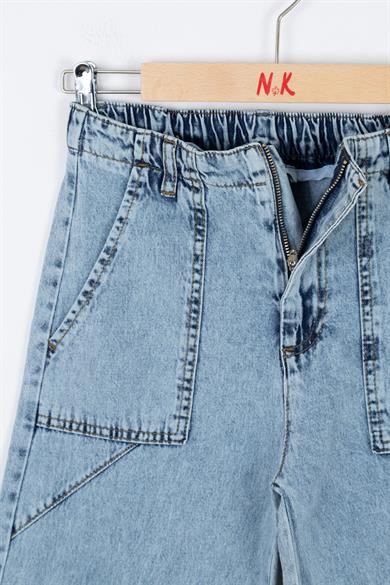 Nk Kids Kız Çocuk Bol Paça Cepli Kot Pantolon 56708 Kot Mavi