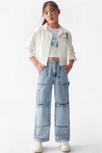 Nk Kids Kız Çocuk Bol Paça Cepli Kot Pantolon 56708 Kot Mavi