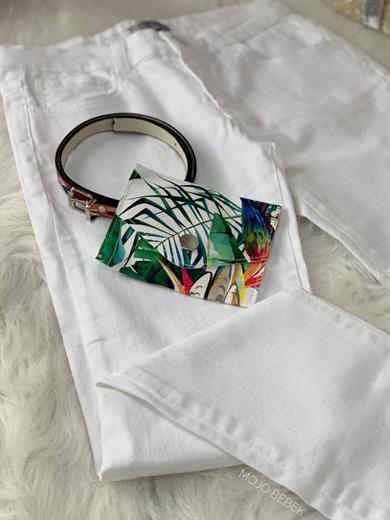 NK Kids Kız Çocuk Çantalı Dar Paça Pantolon 54633 Beyaz