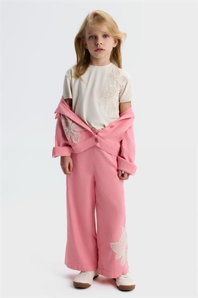 Nk Kids Kız Çocuk 4-8 Yaş Çicek Motifli Kısa Kol T-shirt Bej
