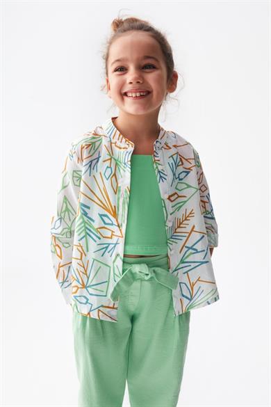 Nk Kids Kız Çocuk  Desenli Uzun Kol Yazlık Gömlek 36509 Ekru