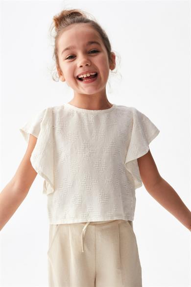 Nk Kids Kız Çocuk Fırfırlı Kol İşlemeli Bluz 36525 Krem