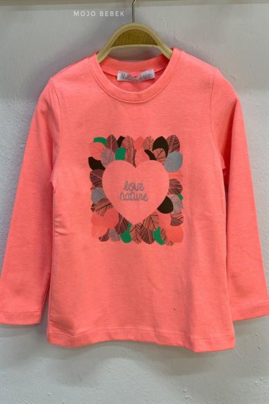 NK Kids Kız Çocuk Kalp Desenli İnce Uzun Kol T-shirt 35245 Pembe