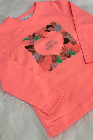NK Kids Kız Çocuk Kalp Desenli İnce Uzun Kol T-shirt 35245 Pembe