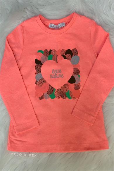 NK Kids Kız Çocuk Kalp Desenli İnce Uzun Kol T-shirt 35245 Pembe