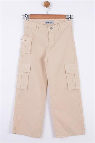 Nk Kids Kız Çocuk Kargo Cep Bol Paça Yazlık  Pantolon 56701 Krem