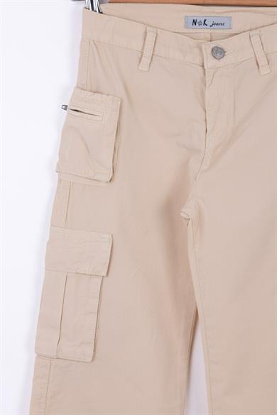 Nk Kids Kız Çocuk Kargo Cep Bol Paça Yazlık  Pantolon 56701 Krem