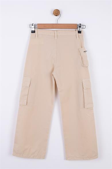 Nk Kids Kız Çocuk Kargo Cep Bol Paça Yazlık  Pantolon 56701 Krem
