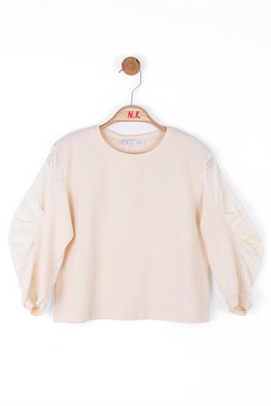 Nk Kids Kız Çocuk Kol Triko Detay Bisiklet Yaka Body 36360 Krem
