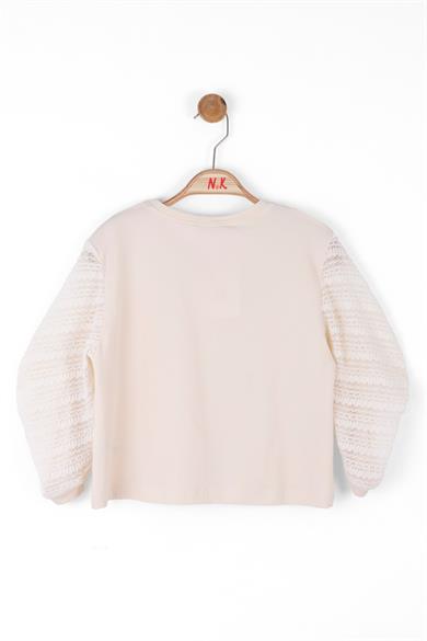 Nk Kids Kız Çocuk Kol Triko Detay Bisiklet Yaka Body 36360 Krem
