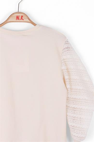 Nk Kids Kız Çocuk Kol Triko Detay Bisiklet Yaka Body 36360 Krem