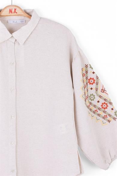 Nk Kids Kız Çocuk Kolları İşlemeli Keten Gömlek 36417 Krem