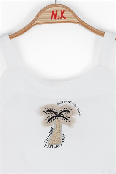 Nk Kids Kız Çocuk Palmiye İşlemeli Askılı Crop 36400 Ekru