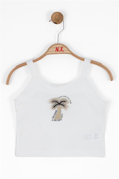 Nk Kids Kız Çocuk Palmiye İşlemeli Askılı Crop 36400 Ekru