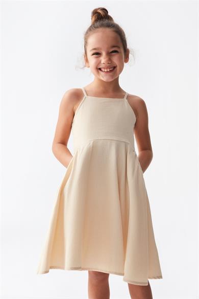 Nk Kids Kız Çocuk Petek Doku %100 Pamuk Elbise 76503 Krem