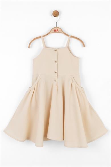 Nk Kids Kız Çocuk Petek Doku %100 Pamuk Elbise 76503 Krem