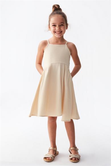 Nk Kids Kız Çocuk Petek Doku %100 Pamuk Elbise 76503 Krem