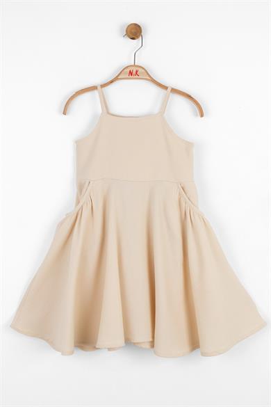 Nk Kids Kız Çocuk Petek Doku %100 Pamuk Elbise 76503 Krem