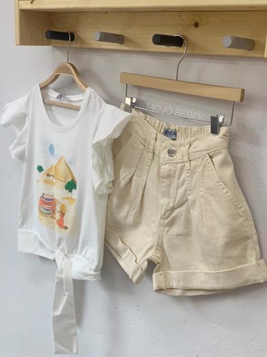 NK Kids Kız Çocuk Pileli Lastikli Bel Şort 52701 Krem