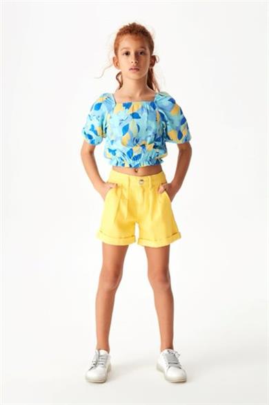 NK Kids Kız Çocuk Pileli Lastikli Bel Şort 52701 Sarı