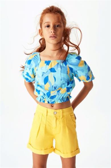 NK Kids Kız Çocuk Pileli Lastikli Bel Şort 52701 Sarı