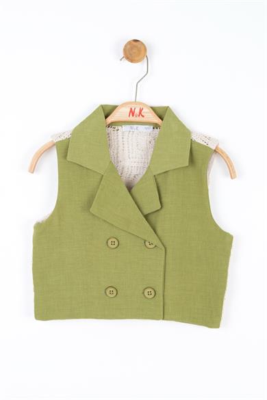 Nk Kids Kız Çocuk Sırt Dantel Motifli Düğmeli Yelek 36404 Haki