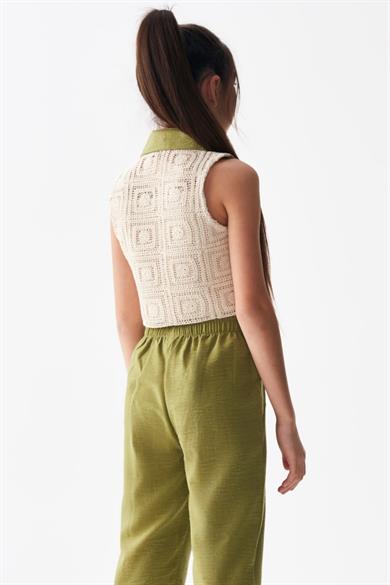Nk Kids Kız Çocuk Sırt Dantel Motifli Düğmeli Yelek 36404 Haki