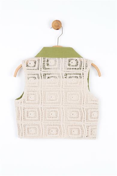 Nk Kids Kız Çocuk Sırt Dantel Motifli Düğmeli Yelek 36404 Haki