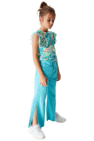 NK Kids Kız Çocuk Yırtmaçlı Bol Paça Denim Pantolon 54714 Mavi