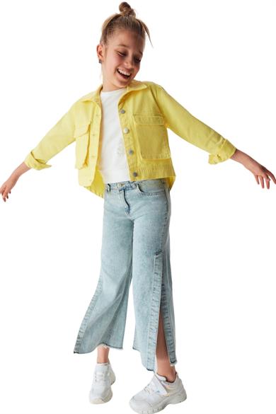 Nk Kids Kız Çocuk Yırtmaçlı Bol Paça Denim Pantolon 54720 Kot Mavi