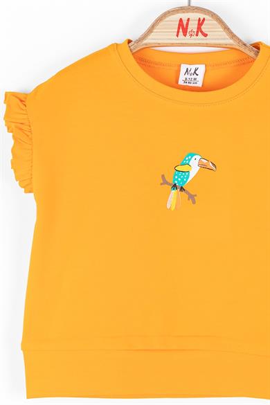 Nk Kids Kolları Fırfırlı Baskılı Kısa Kol T-shirt 36603 Turuncu