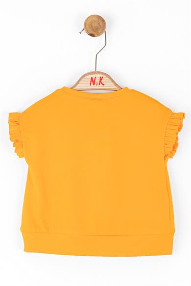 Nk Kids Kolları Fırfırlı Baskılı Kısa Kol T-shirt 36603 Turuncu