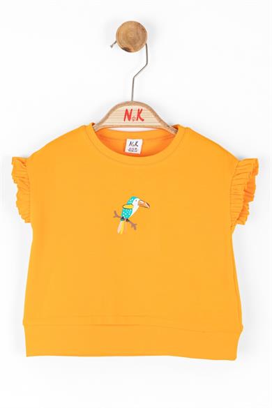 Nk Kids Kolları Fırfırlı Baskılı Kısa Kol T-shirt 36603 Turuncu