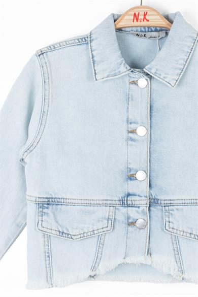 Nk Kids Püsküllü Crop Denim Ceket 36708 Kot Mavi