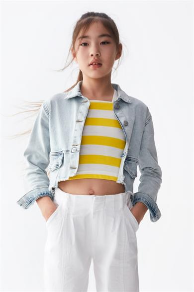 Nk Kids Püsküllü Crop Denim Ceket 36708 Kot Mavi