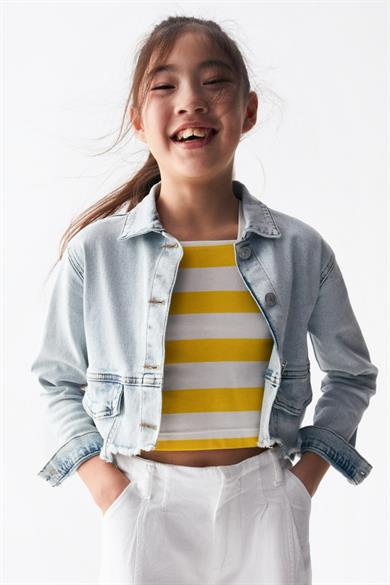 Nk Kids Püsküllü Crop Denim Ceket 36708 Kot Mavi