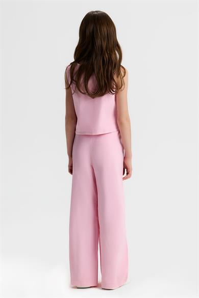 Nk Kız Çocuk 8-14 Yaş Çicek İşlemeli Yelekli Takım Pembe