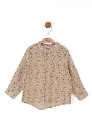 NkKids Erkek Çocuk 1-4 Yaş Palmiyeli Keten Gömlek 48609 Natural