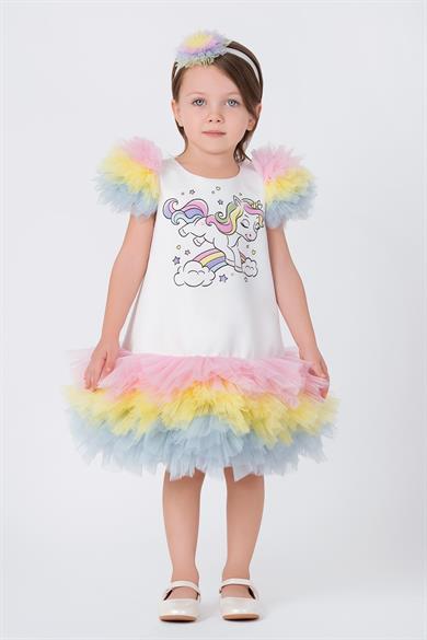 Pamina Kız Bebek 6-24 Ay Tütülü Unicorn Parti Elbisesi Renkli